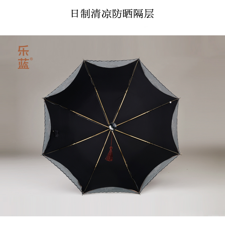 乐蓝手工朵花刺绣蕾丝双层太阳伞 女士 折叠防紫外线遮阳伞 超防晒晴雨伞二折|陌上17 米色蕾丝