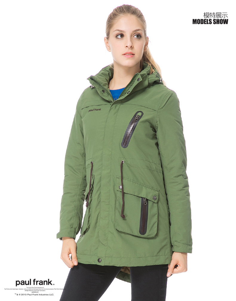 paulfrank大嘴猴2015春季新款女式防风防水加厚长款棉服paulfrank正品 藏青色 XL