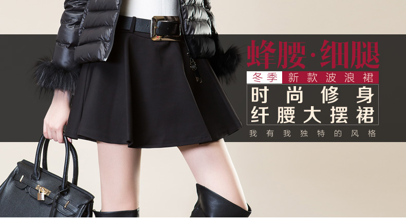 丹雷斯 2015夏装新款短裙女伞裙纯色百褶裙显瘦半身裙S573 黑色 S
