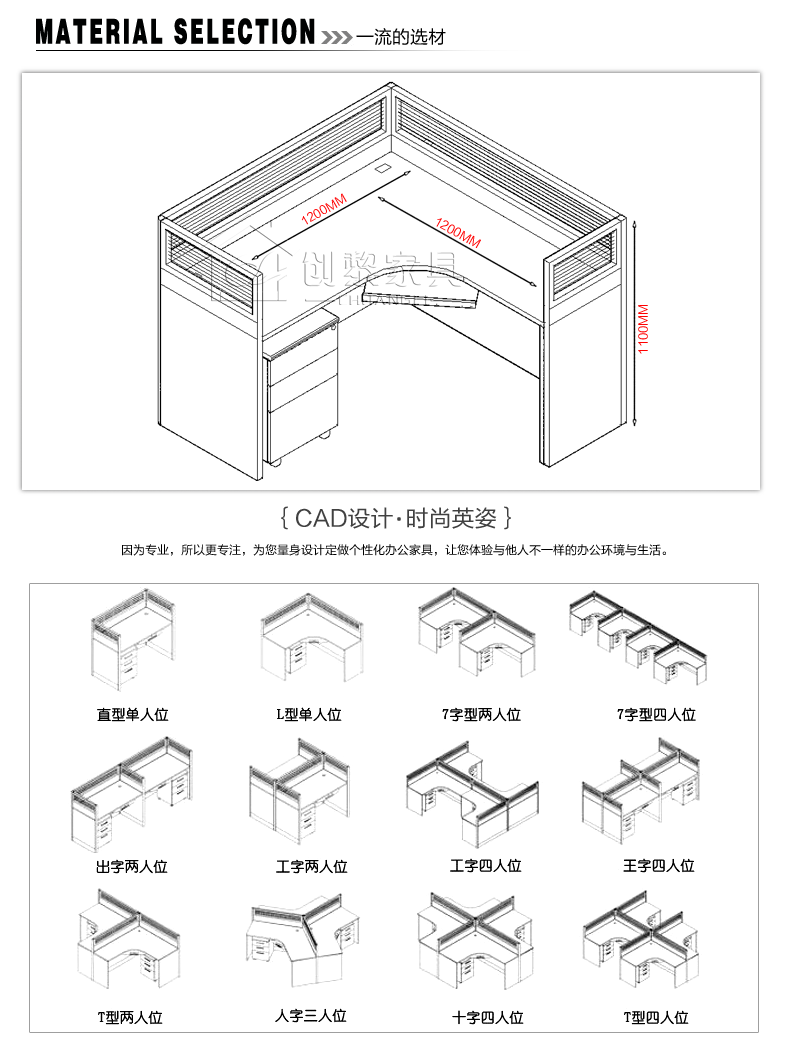 创黎家具办公屏风隔断办公桌 办公隔断 屏风 办公桌 玻璃隔断1234 1.