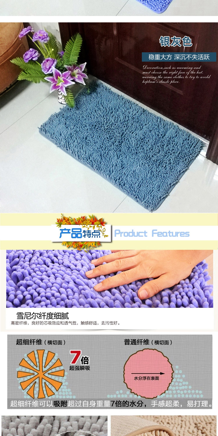 么小毛雪尼尔超细纤维卧室阳台地毯地垫防滑卫浴厨房门厅脚垫40cm*60cm 宝石红