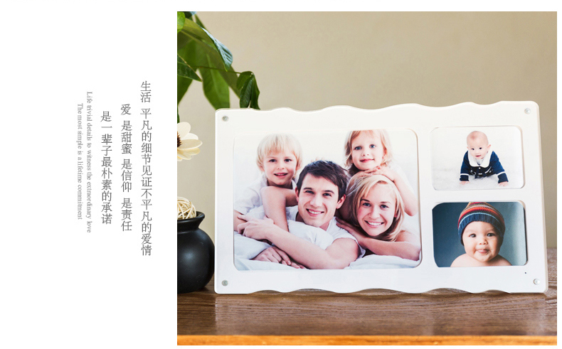 
                                        品旭 儿童全家福婚纱影楼创意三框组合相片透明亚克力框相架相框摆台 红色 其他                