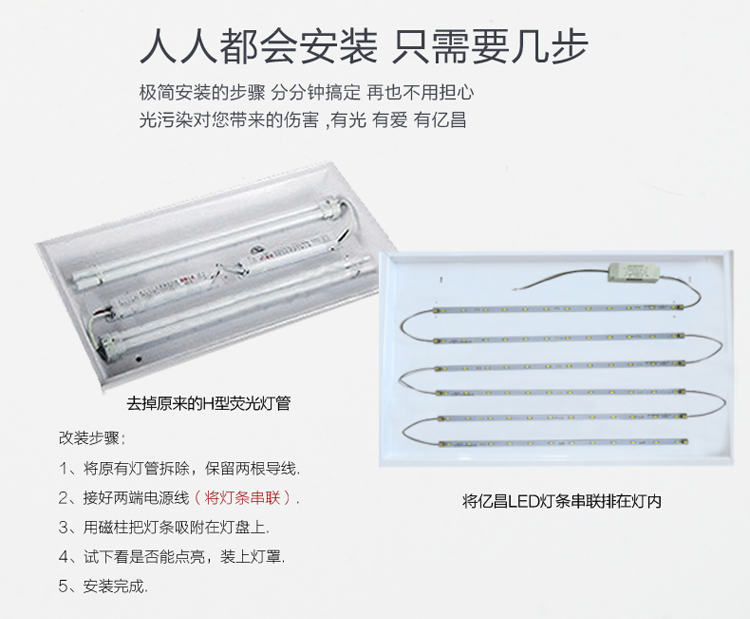 亿昌led吸顶灯改造灯板LED灯条H管改造节能灯9W12W24W36W光源 410mm36W正白光 正白光