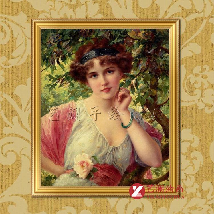 艺澜夏日玫瑰 女性妩媚可爱美丽动人唯美纯手绘油画 古典人物半身肖像