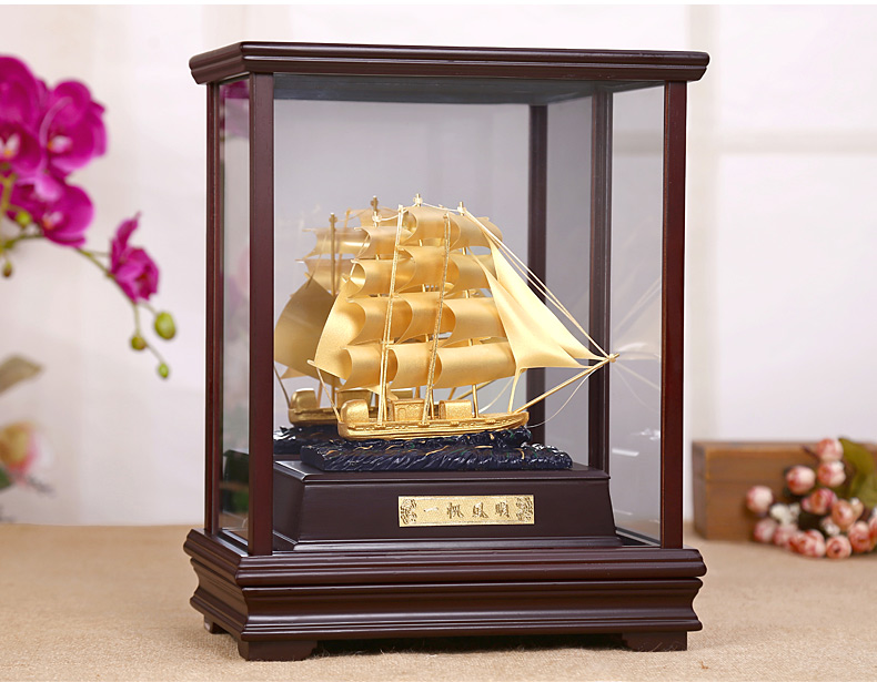 吉善缘 一帆风顺金箔摆件商务礼品开业乔迁办公室工艺品7034 一帆风顺