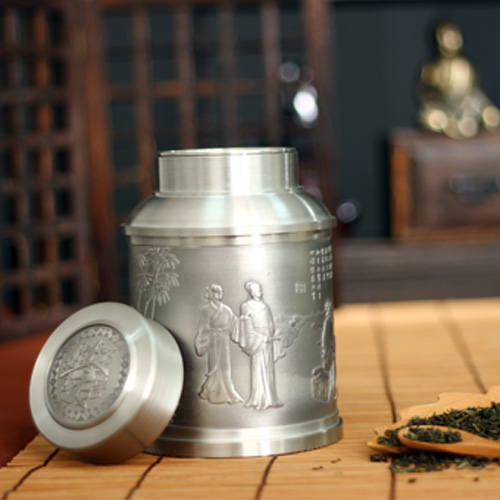品茶忆友 锡制茶叶罐 兰亭序茶叶盒 纯锡茶盒 密封罐 茶道配件 竹林七贤特大号