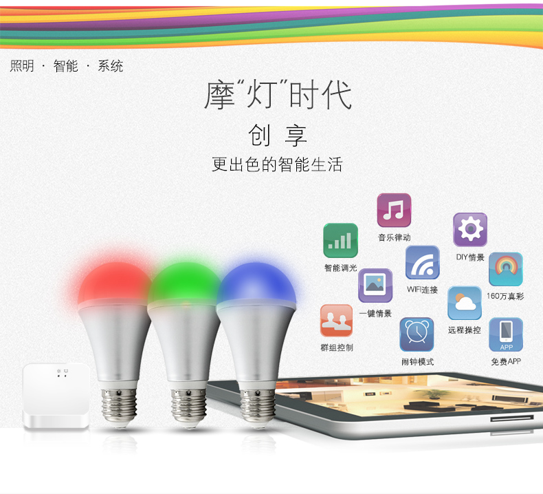 莱维LED智能灯泡led智能灯手机WIFI无线智能家居智能七彩灯 ktv灯光 摩灯RGB
