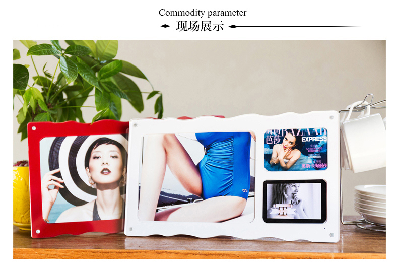 
                                        品旭 儿童全家福婚纱影楼创意三框组合相片透明亚克力框相架相框摆台 红色 其他                