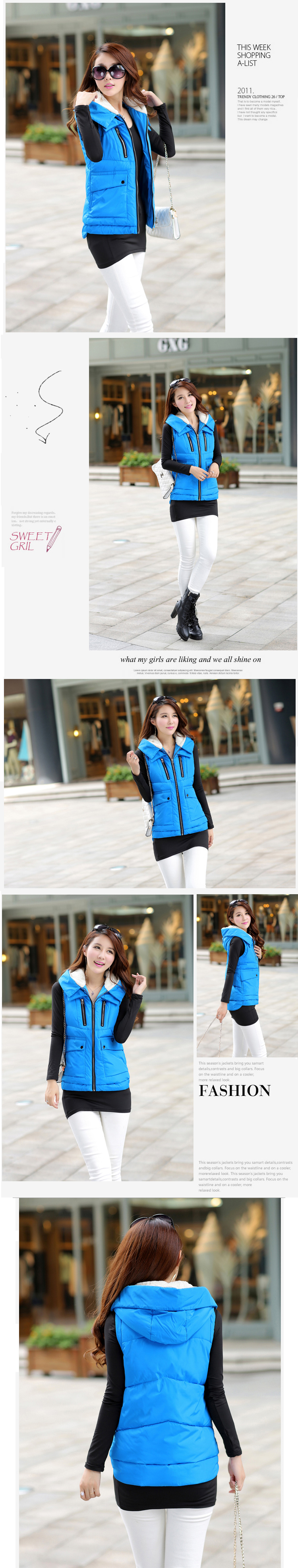 顾莎2014冬季新款羽绒服连帽休闲加厚马夹gs4904 黑色 XL