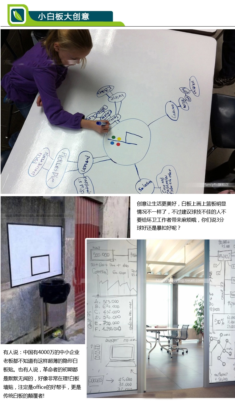 
                                        防水直接贴可移除黑板贴儿童房书房涂鸦墙壁贴纸可反复擦写自粘白板贴 白板 0.45*2m                