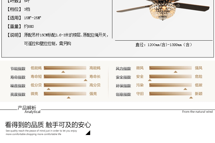 帝帛灯饰 奢华风扇灯热销现代简约时尚带灯风扇复古水晶吊扇灯 Y29-5Y4L壁控 配LED灯泡