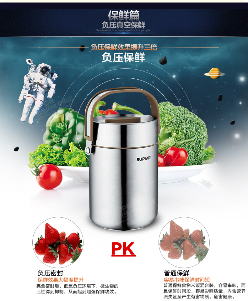 
                                                            苏泊尔（SUPOR） 苏泊尔保温饭盒2.0/1.6L多层保温饭桶304不锈钢学生便当盒 KF20F1  2.0L 赠保温袋+餐勺                