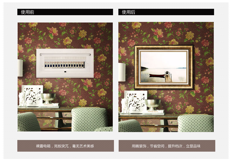 简一画廊 遮挡电表箱装饰画推拉式 现代简约有框电箱画 总开关配电箱壁挂画JY101 居家首 F款 54*70