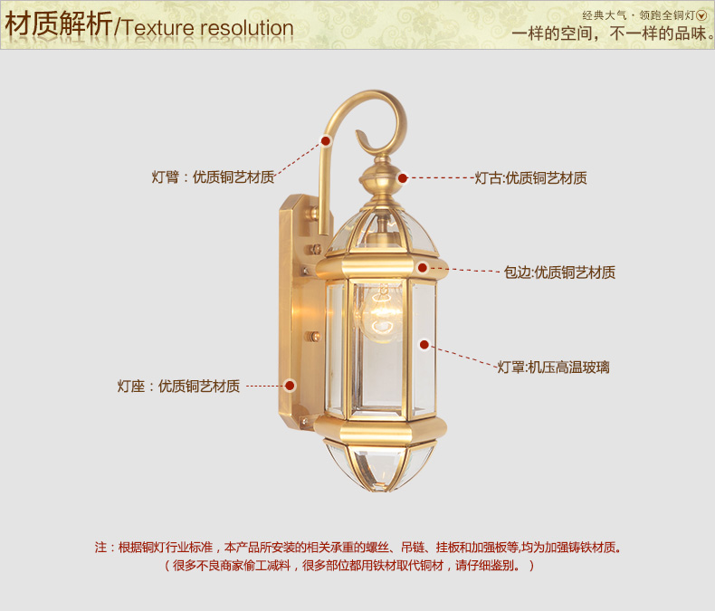 
                                        铜范 灯饰美式灯庭院灯室外灯阳台灯全铜灯露台灯户外灯壁灯 全铜壁灯（直径20cm*高度40cm）                