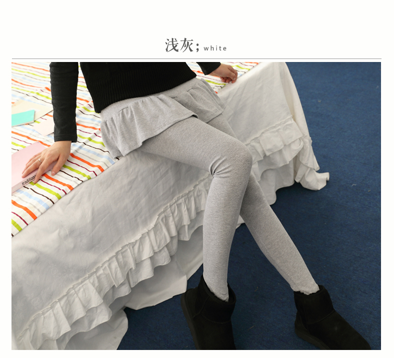 韩贝伊都 2015春季新款棉显瘦假两件套打底裤裙裤女 时尚百搭  K4009 浅灰色 S