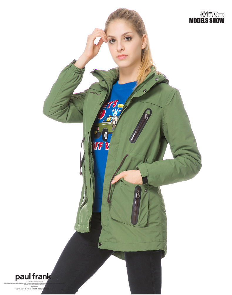 paulfrank大嘴猴2015春季新款女式防风防水加厚长款棉服paulfrank正品 藏青色 XL