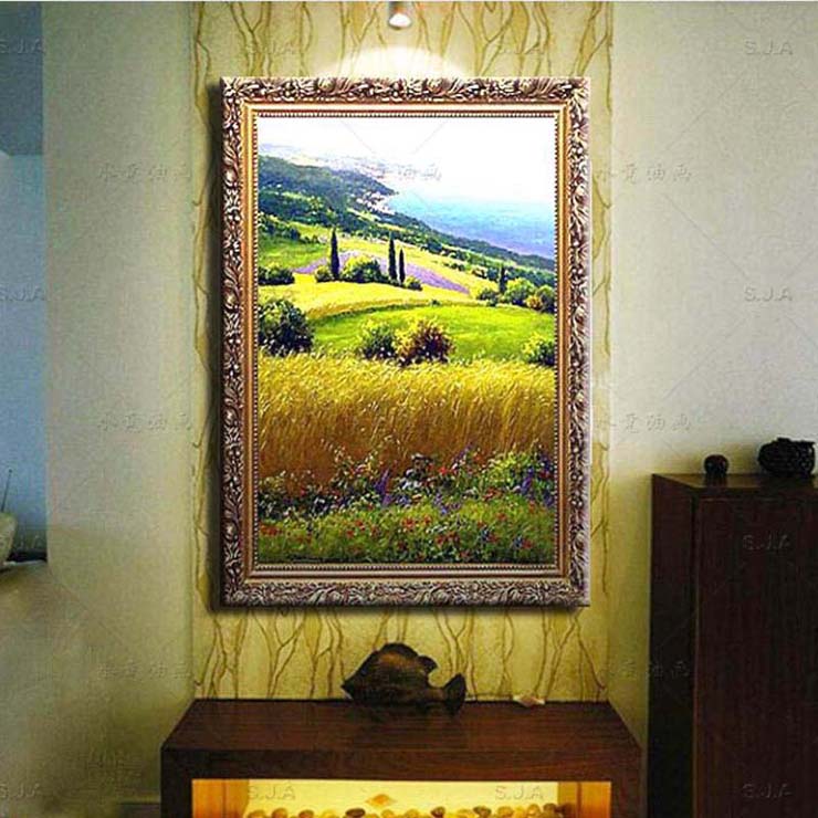 水竞田园油画玄关壁画竖画单幅客厅挂画欧式餐厅装饰画走廊现代有框画 W12欧式雕花画框 50*70