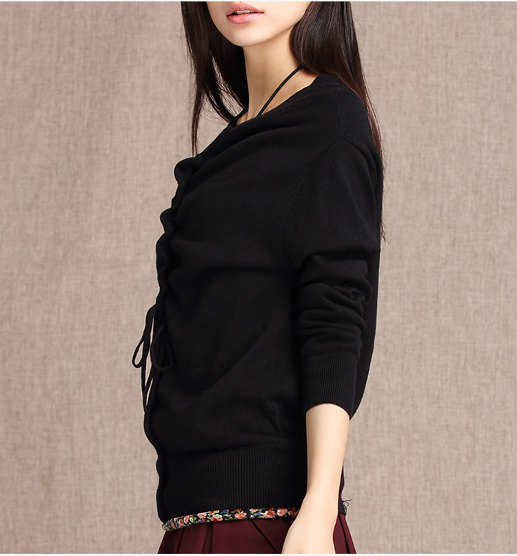一衣江南 2015春季女装新款宽松低领前后两穿抽绳长袖针织毛衣开衫K009 姜黄/秋香绿 M
