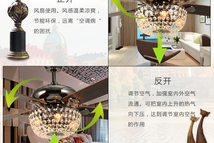 帝帛灯饰 奢华风扇灯热销现代简约时尚带灯风扇复古水晶吊扇灯 Y29-5Y4L壁控 配LED灯泡