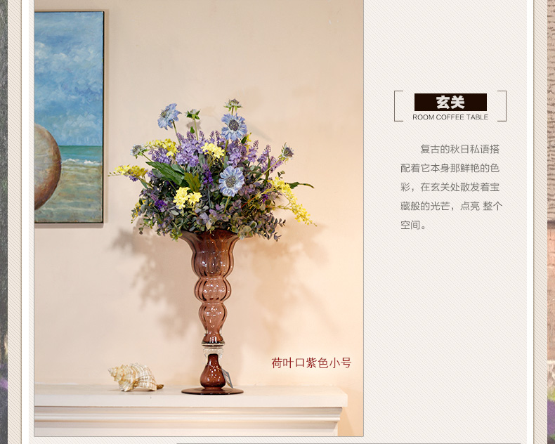 Snnei室内 高脚透明玻璃花瓶 欧式古典 时尚现代摆设 客厅装饰品 灰色中号花瓶 花瓶组合-7天发货