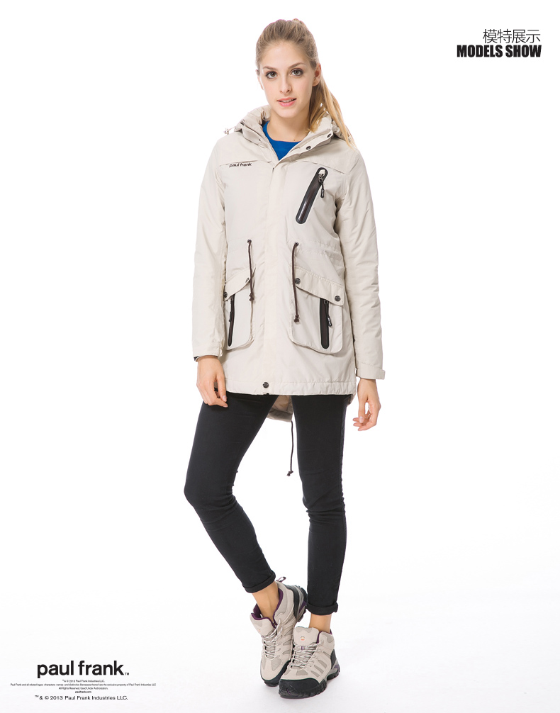 paulfrank大嘴猴2015春季新款女式防风防水加厚长款棉服paulfrank正品 藏青色 XL