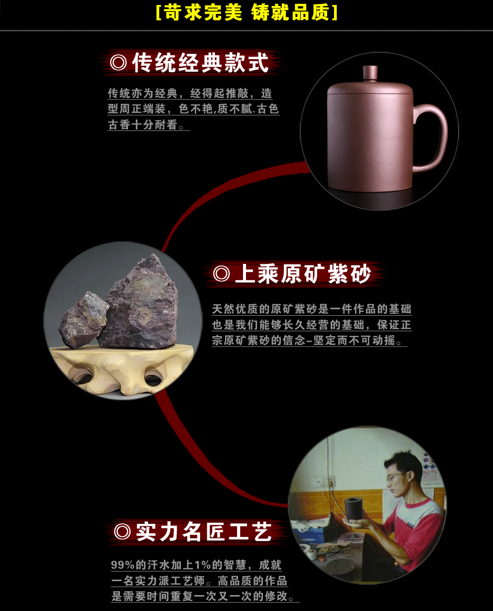 
                                        宜兴紫砂杯原矿紫泥全手工紫砂茶杯盖杯珍藏圆融杯                