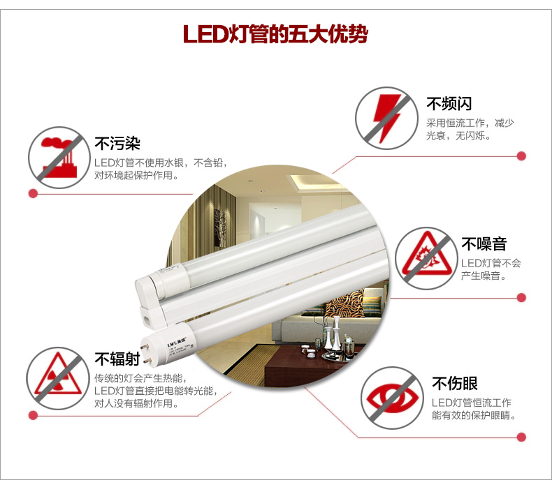 莱维 led日光灯管t8光管支架LED节能灯LED荧光灯光管灯1.2米16W 16瓦灯管/白光带支架