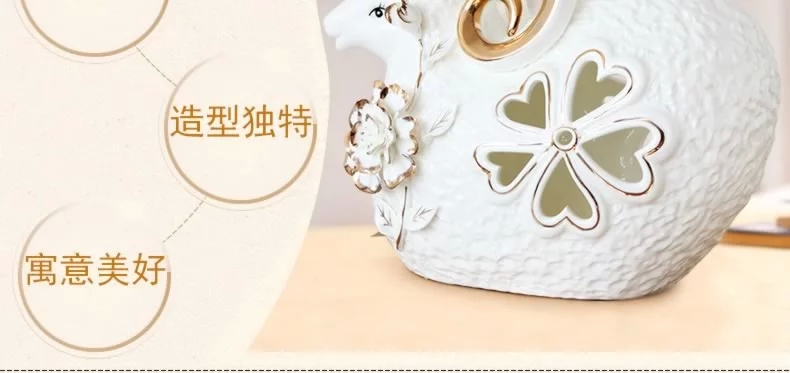 欣润 羊摆件个性开业 陶瓷摆件 现代简约家居装饰品工艺品 一对 左右包含 共2个摆件
