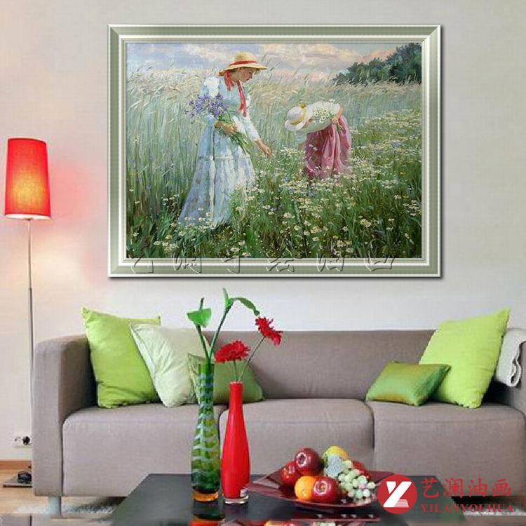 
                                                            艺澜新品美式人物油画 美女采花成品有框手绘油画临摹定制 印象派客厅卧室壁挂画送闺蜜新婚礼物PL37 纯手绘油画 60*90cm                