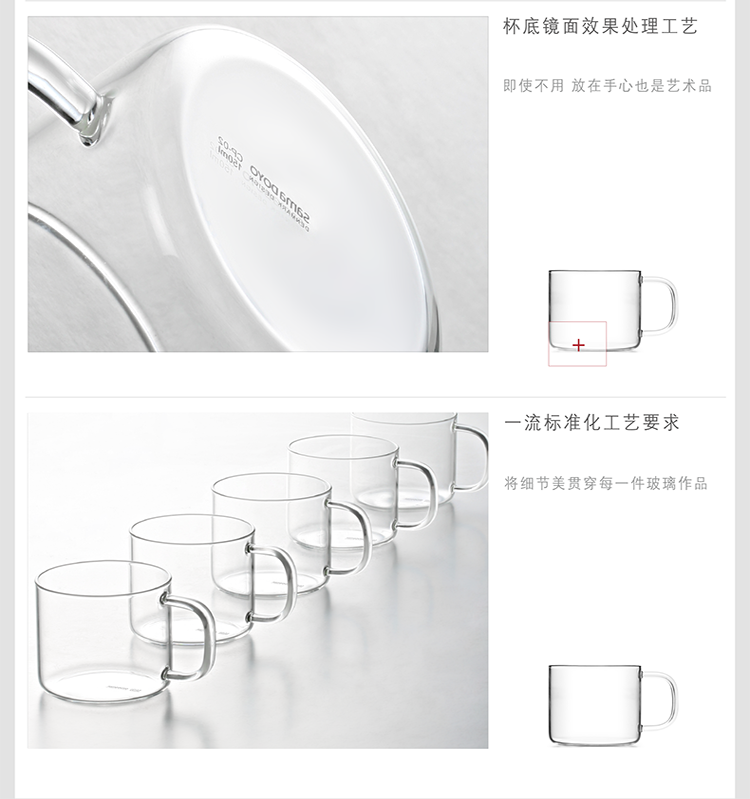 
                                                            尚明 CP02玻璃品杯 小茶杯  耐热水杯 透明品茗杯 带把茶杯子  两只装 两只装                