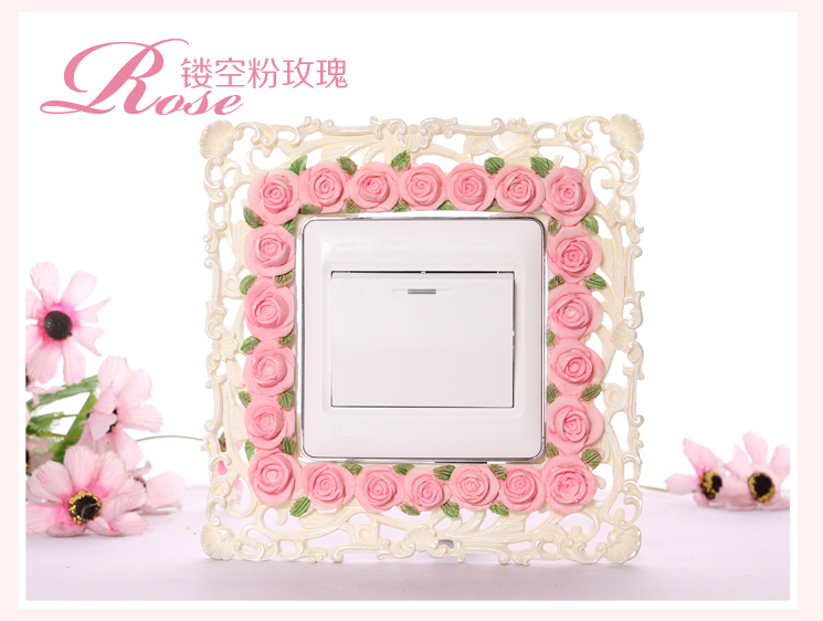 梦唯雅 环保彩绘 手工创意开关套 树脂开关保护贴套 亚克力树脂 蕾丝红玫瑰006