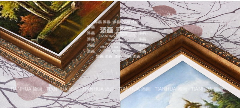 
                                        添画（TIANHUA） 添画 客厅风景山水手绘油画欧式风格沙发顶挂画装饰画 暗金画框 70*140CM                