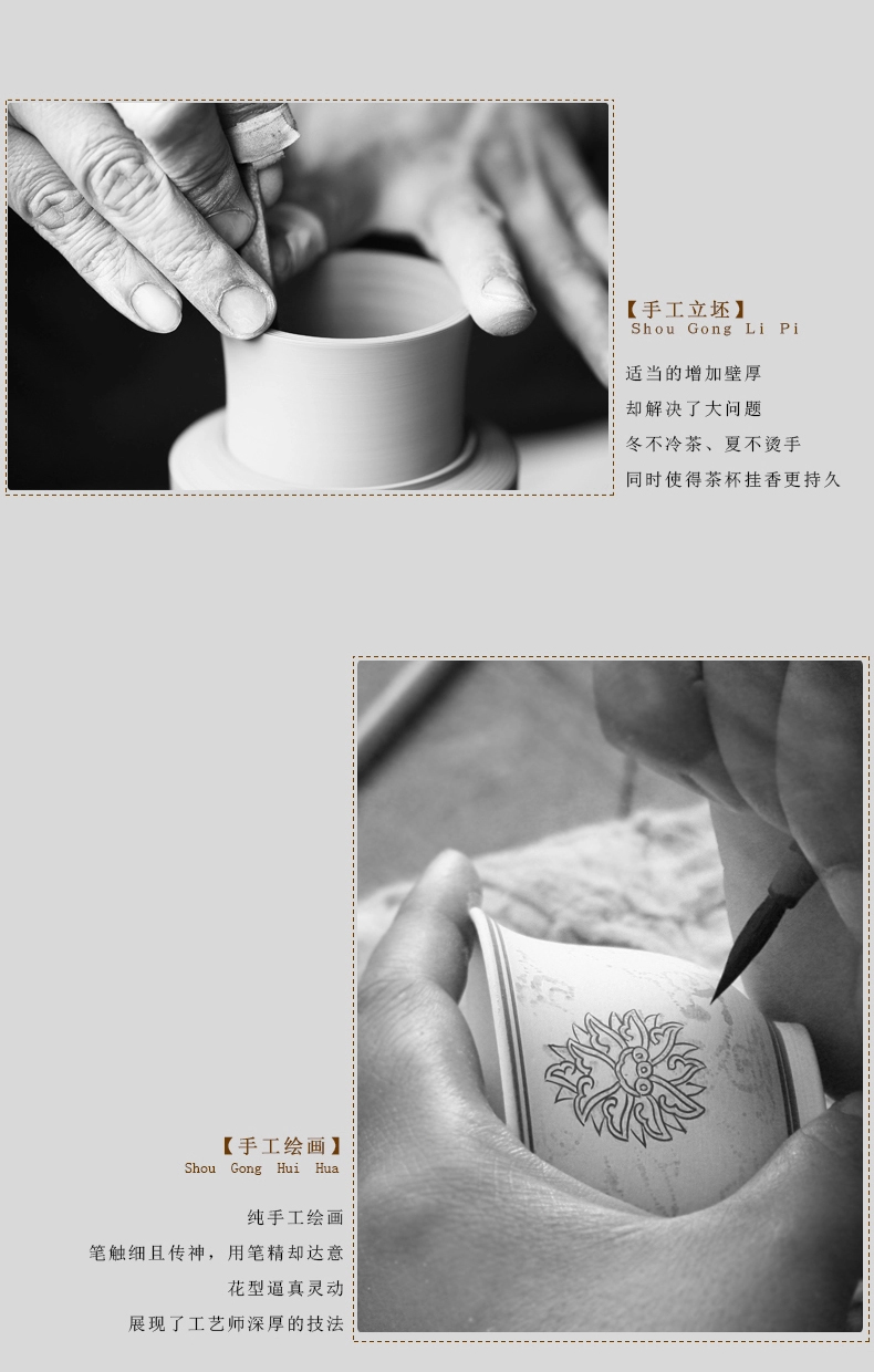 
                                                            三勤堂功夫茶杯陶瓷 手绘粉彩定窑白青瓷茶具品茗杯小单杯S42042 荷花斗立杯冬杯                