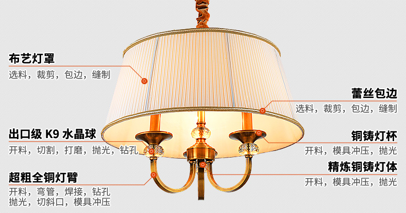 鹰皇蔻驰 全铜焊锡灯餐吊灯灯具 美式书房灯 欧式餐厅 简约饭厅灯饰