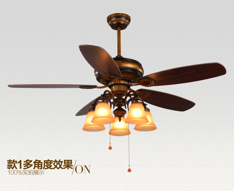 【元钰】 欧式复古吊扇灯 卧室客厅书房餐厅风扇灯 灯具照明 富丽金黄5头 不带光源 52寸线控E27光源