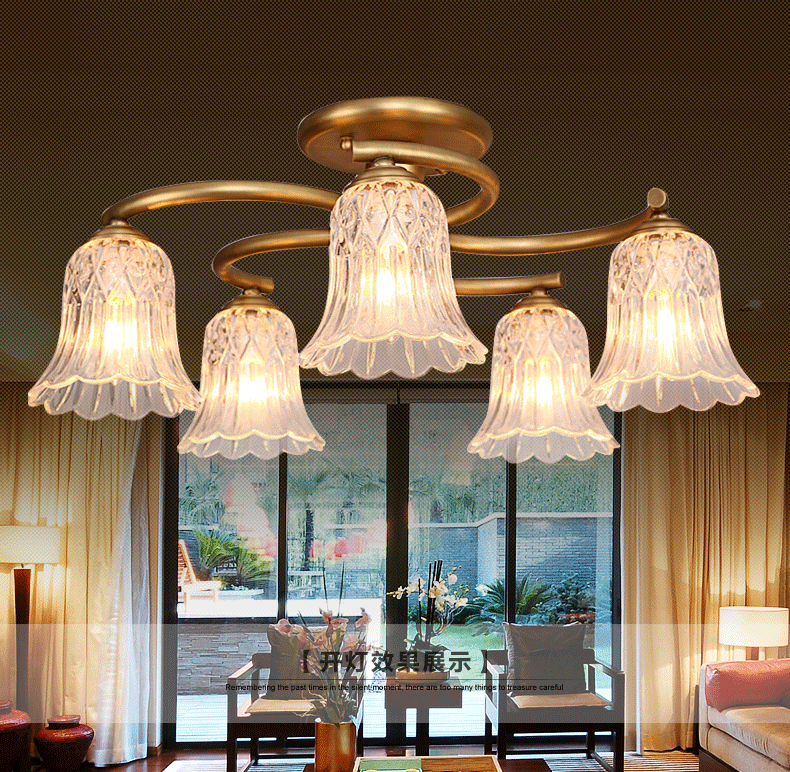 汇盟 全铜美式乡村吸顶灯全铜水晶客厅餐厅灯饰矮户型卧室灯具 8817-9