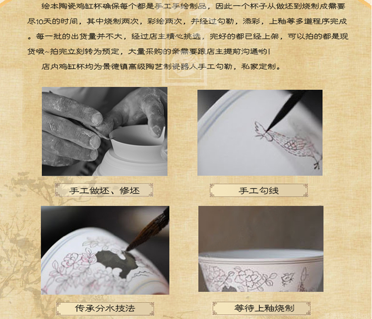 
                                        绘本 明成化斗彩鸡缸杯2.8亿苏富比拍卖款 景德镇仿古陶瓷 茶杯品茗杯主人杯酒具 多款包邮 F款鸡缸杯 惠享收藏版                