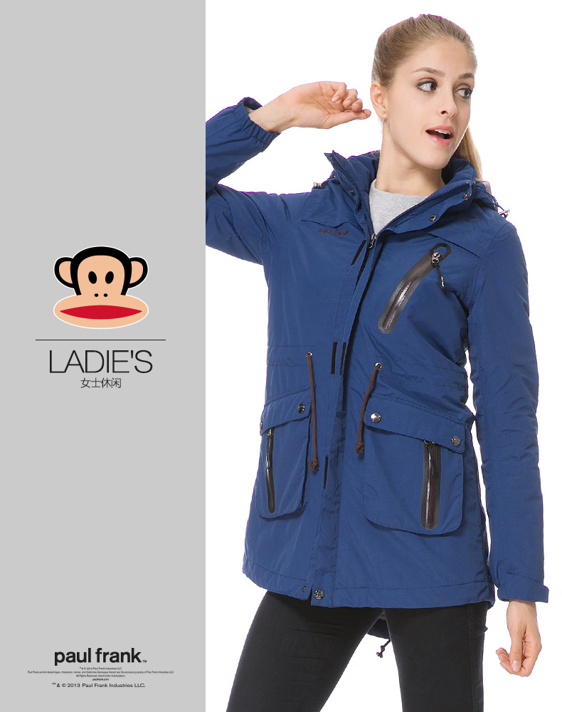 paulfrank大嘴猴2015春季新款女式防风防水加厚长款棉服paulfrank正品 藏青色 XL