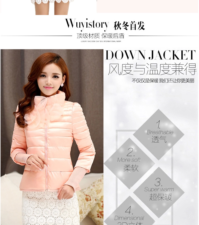 初闻兮 短外套女 2014冬季新款韩版淑女棉衣花朵欧根纱棉服小棉袄加厚棉衣短外套女 百搭黑 M