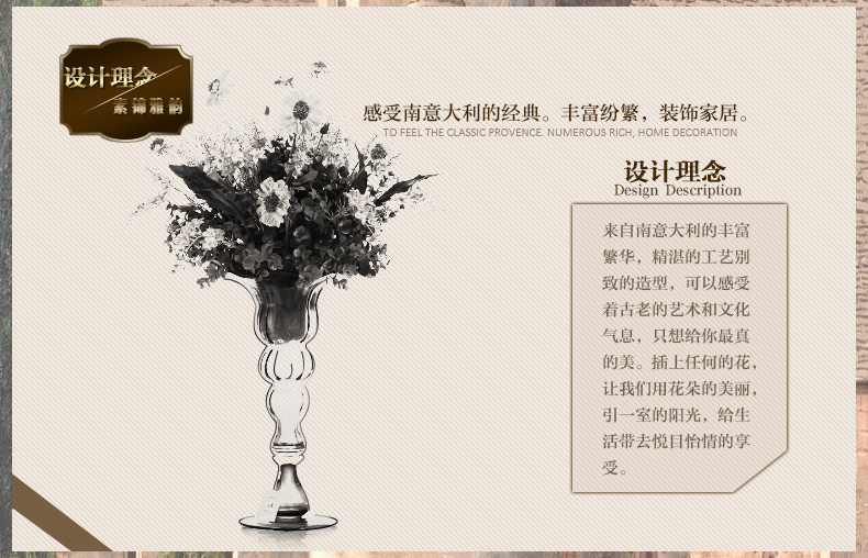 Snnei室内 高脚透明玻璃花瓶 欧式古典 时尚现代摆设 客厅装饰品 灰色中号花瓶 花瓶组合-7天发货