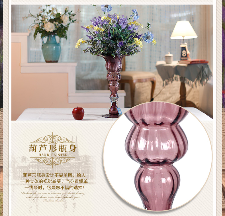 Snnei室内 高脚透明玻璃花瓶 欧式古典 时尚现代摆设 客厅装饰品 灰色中号花瓶 花瓶组合-7天发货