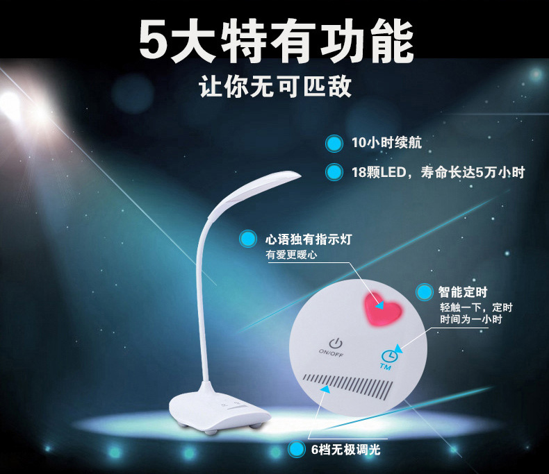 MDZG LED台灯卧室床头护眼灯学生学习工作书房充电台灯 USB台灯小台灯 白色