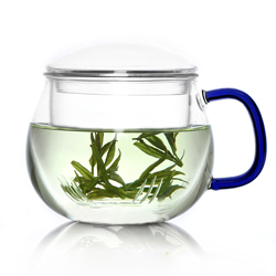 品茶忆友 二代圆趣杯 耐热玻璃杯花茶杯p-03保温办公杯过滤泡茶杯 三件杯玻璃茶杯 平盖黄把圆趣