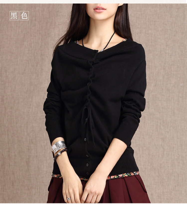一衣江南 2015春季女装新款宽松低领前后两穿抽绳长袖针织毛衣开衫K009 姜黄/秋香绿 M