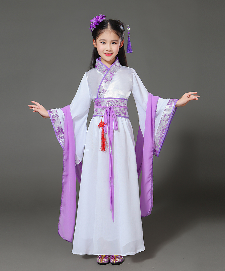 儿童古装汉服女童民族风舞蹈演出服装大童中国风仙女裙小孩衣服 粉红