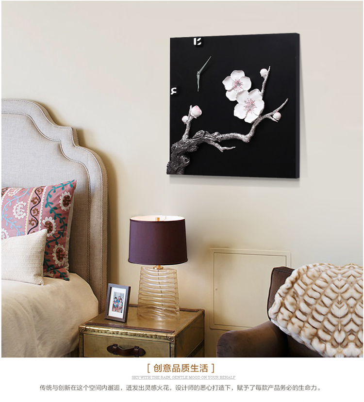 
                                        福雕家饰 装饰画钟 装饰画中式 卧室画玄关画过道画 恬静雅致风格 一剪梅 金色-深咖啡色底板 60*60*1                