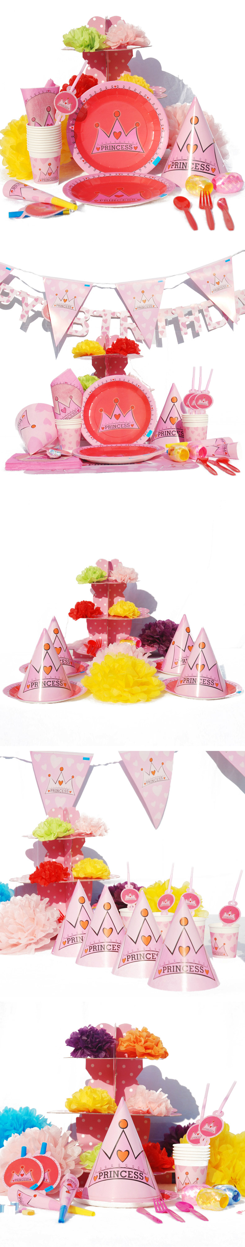 孩派HighParty儿童生日派对用品/生日聚会用品/生日用品/公主粉皇冠6人基本装