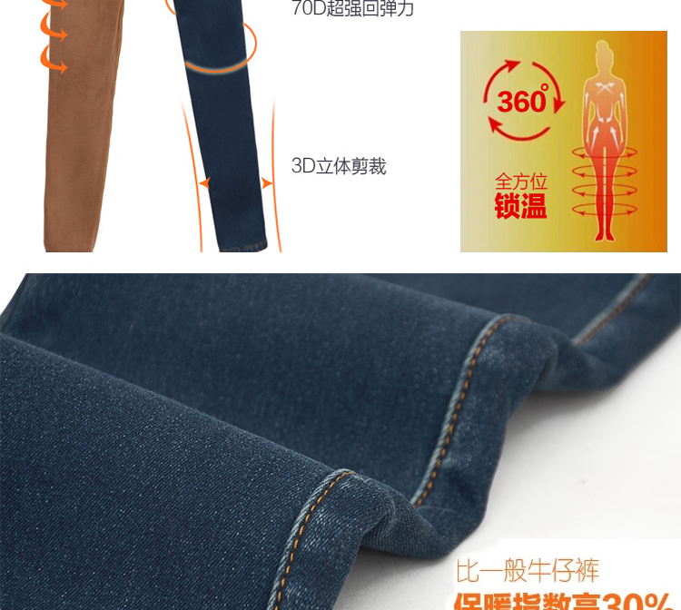 韩贝伊都  2015新款韩版修身显瘦加绒加厚小脚铅笔裤牛仔裤女长裤 3139 墨蓝色 26码