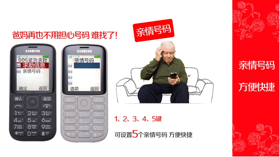三盟(SANMENG) S318 移动/联通2G 直板老人手机 魅力灰