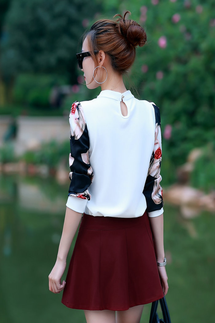 婉洛2015秋季新款女装立体图案修身打底长袖T恤女 GD9567 酒红色 M